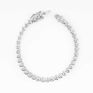 TwoBirch Sterling Silver and Moissanite Bezel Set Tennis Bracelet (3MM)(8 Inches)