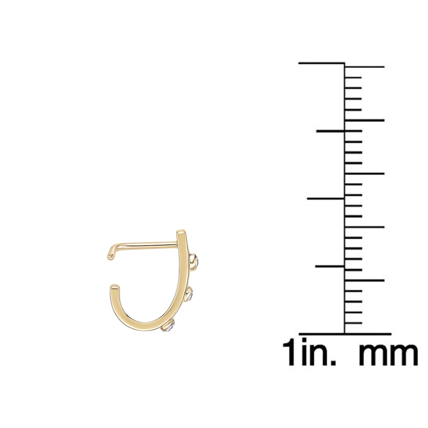 Lavari Jewelers 20 Gauge L Shaped Faux Hoop Cubic Zirconia Three Stone Nose Ring in 14k Yellow Gold Unisex CZ Stud Nose Ring Hypoallergenic 20G Body Piercing