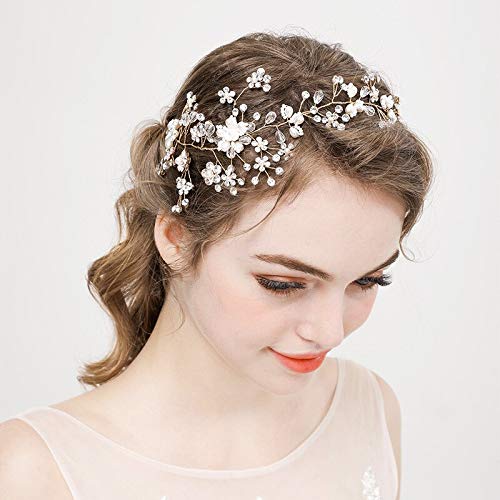 Headbands Wedding Hair Accessories for Women Bridal Headdress Engagement Flower Shape Headpiece HS128 Tiara (Metal Color : HS128)