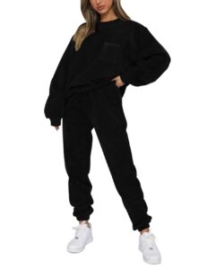 gihuo fall 2 piece sweatsuits outfits for women corduroy long sleeve pullover sweatshirt and pants tracksuit set(black-s)