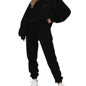 Gihuo Fall 2 Piece Sweatsuits Outfits for Women Corduroy Long Sleeve Pullover Sweatshirt and Pants Tracksuit Set(Black-S)