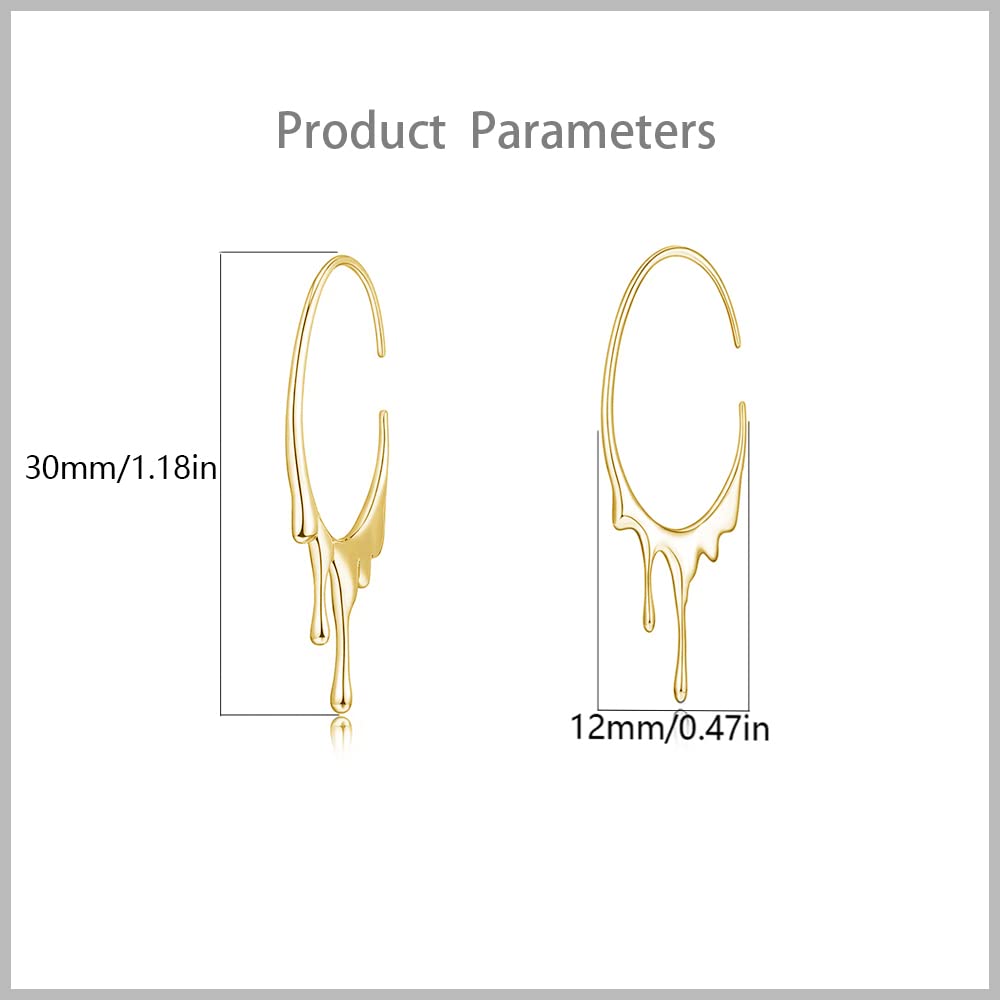 Gold Tapered Drop Dangle Open Small Hoop Earrings for Women Girls 925 Sterling Silver Hypoallergenic Waterdrop C Shaped Huggie Hoops Lightweight Minimalist Earring Halloween Jewelry Gifts