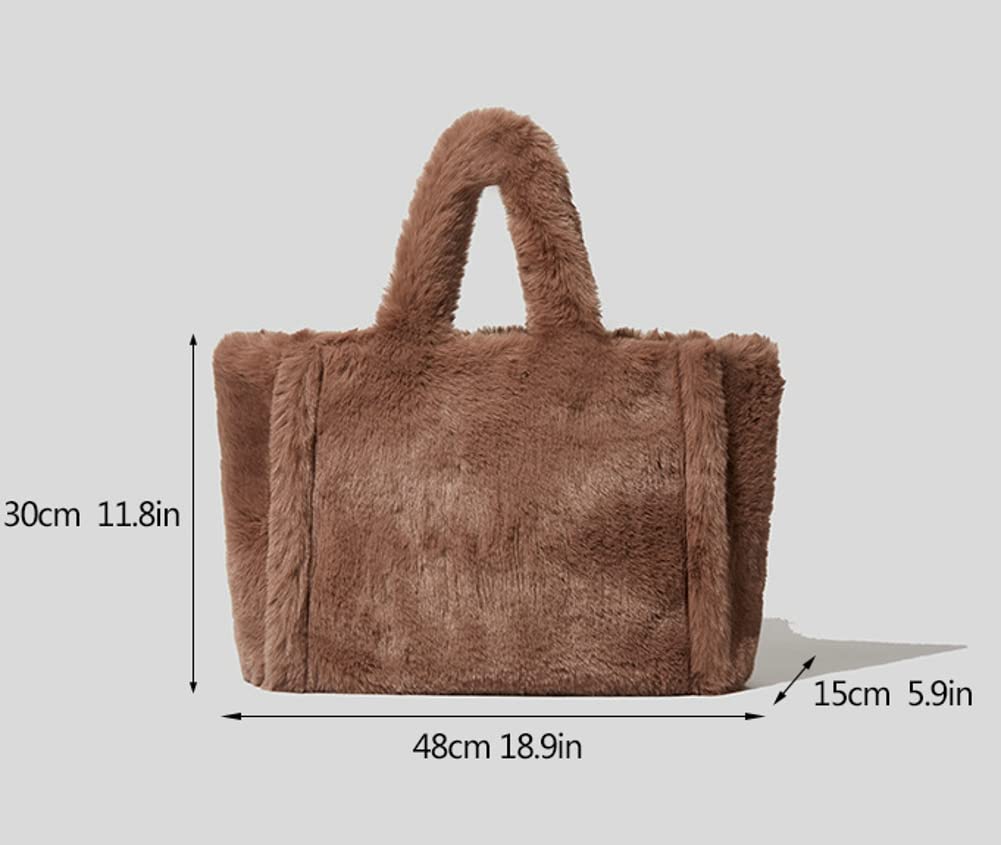 Women Tote Bag Fluffy Faux Fur Handbags Large Capacity Shopping Shoulder Bag Furry Clutch Handbag