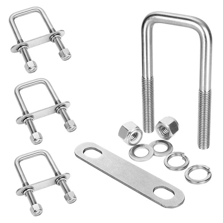 4Pack Square U-Bolts 2-1/16" W x 4-3/4" L, 304 Stainless Steel U Bolts M12 with Washers & Nuts for Replacement Parts and Accessories for Ski Boat, Fishing Boat or Sailboat Trailer