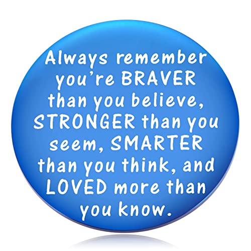 MIXJOY 2-Sided Little Pocket Hug Token Thinking of You Miss You Gift - You are Braver Than You Believe Cheer Up Gifts Good Luck Cancer Get Well Soon Coin, 1.5", Blue