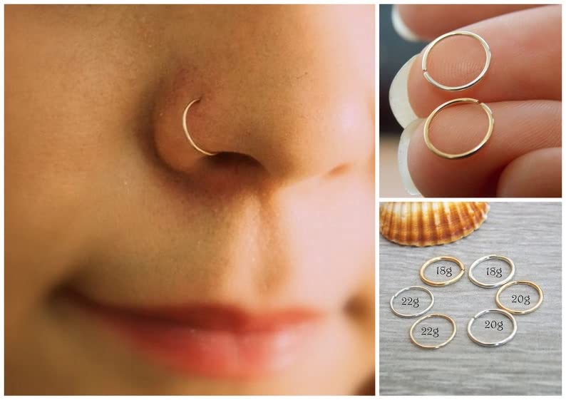 D.Bella 22G Small Nose Rings Hoops Surgical Steel Simple Half Hoop Nose Ring 8mm Nose Hoops Nose Nostril Piercing Hoop