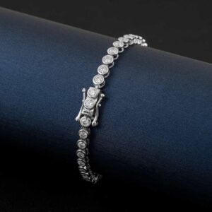 TwoBirch Sterling Silver and Moissanite Bezel Set Tennis Bracelet (3MM)(8 Inches)