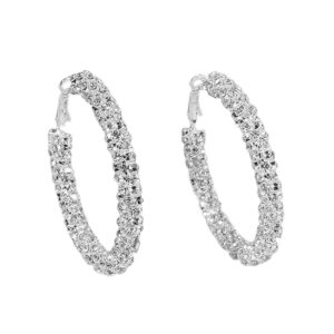 shiny big hoop earrings for women girls boho rhinestone wrapped hoops dangle huggie earring lightweight comfortable sparkle wedding christmas birthday jewelry gifts 50mm (clear cz)