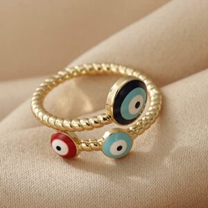 Winssigma Evil Eye Ring for Women, Gold Plated Colorful Cubic Zirconia Turkish Faith Protection for Women(Evil Eye G)