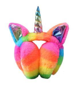 foldable winter unicorn earmuffs women faux fur ear warmers with cute sequins ears ear cover girls (rainbow colorful), one size