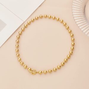 HESSAWELL Gold Necklaces for Women Men Gold Plated Beaded Chain Necklace Chunky Gold Ball Chain Choker Necklace for Women Fashion Jewelry