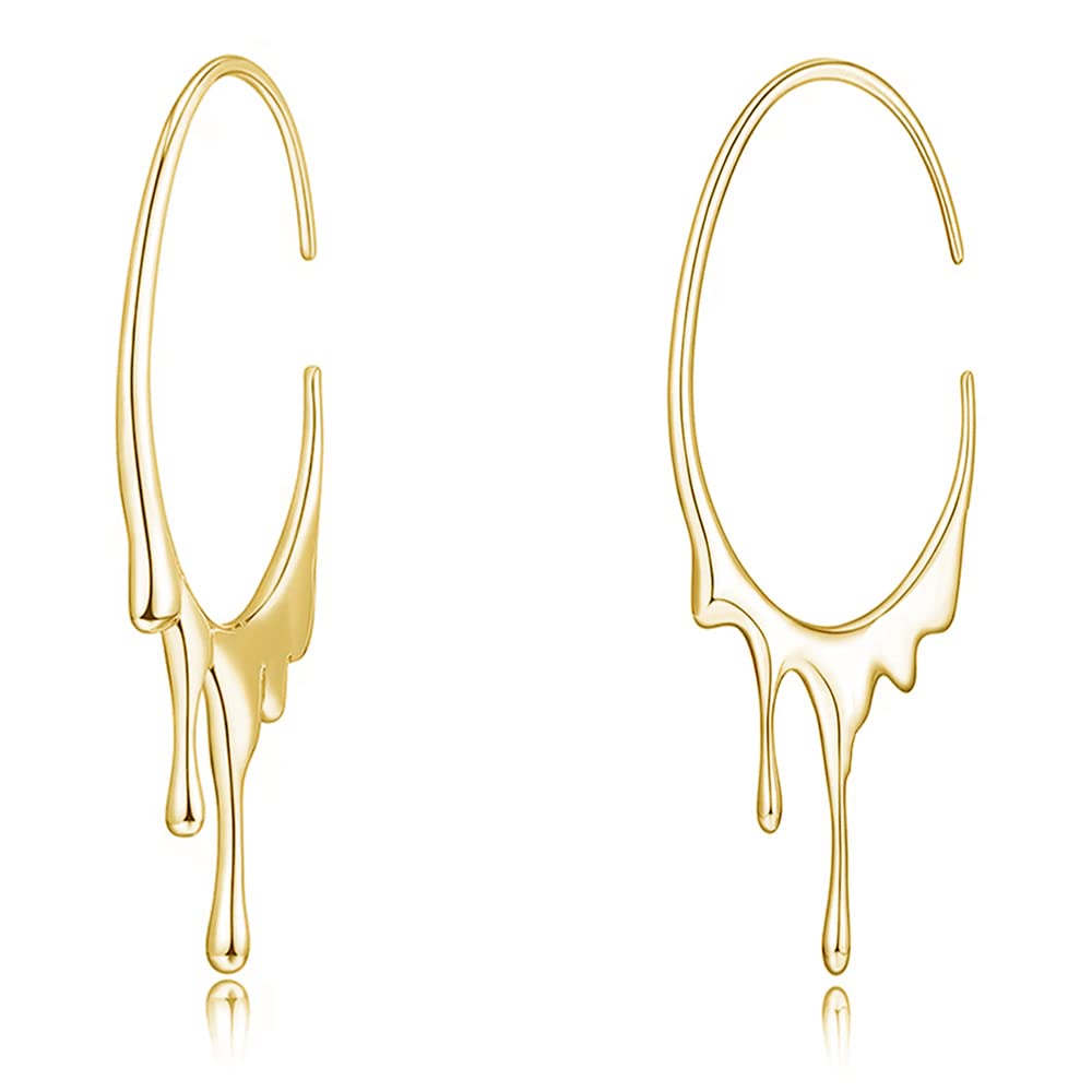 Gold Tapered Drop Dangle Open Small Hoop Earrings for Women Girls 925 Sterling Silver Hypoallergenic Waterdrop C Shaped Huggie Hoops Lightweight Minimalist Earring Halloween Jewelry Gifts