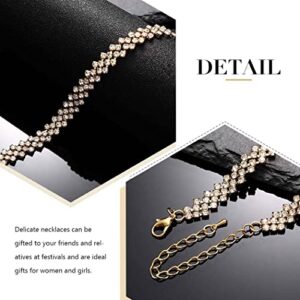 Jeairts Choker Rhinestone Necklace Diamond Row Necklaces Crystal Chokers Necklace Chain Jewerly Sparkly Party Prom Accessories for Women and Girls (1-Gold)