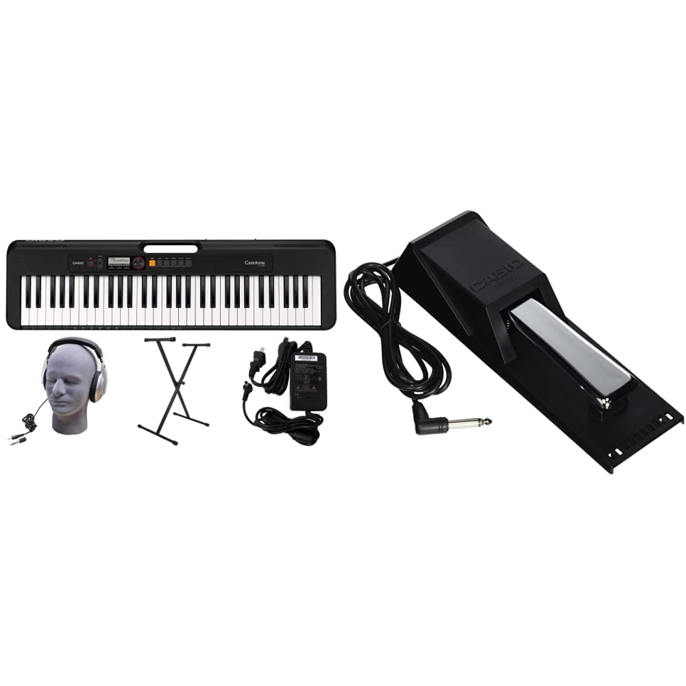 Casio CT-S200BK 61-Key Premium Keyboard Pack with Stand, Headphones & Power Supply, Black (CAS CTS200BK PPK) | Casio SP-20 Upgraded Piano-Style Sustain Pedal, Black