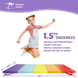 Kangaroo Hoppers Tumbling Mats for Kids, Foldable Gym Mat, Kids Gymnastics Mat with Carrying Handles for Home Activity Play, 3 FT x 6 FT, 5-Panel, 1.5'' Thickness