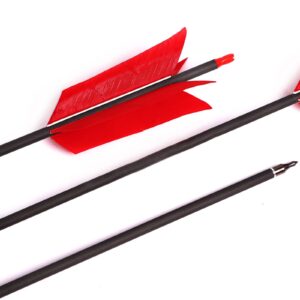 Elkrich Archery Carbon Arrows 31inch Target Flu-Flu Arrows Spine 500 Hunting Arrows with 4pcs Turkey Feathers for Small Game Hunting Shooting (12pcs, Red)