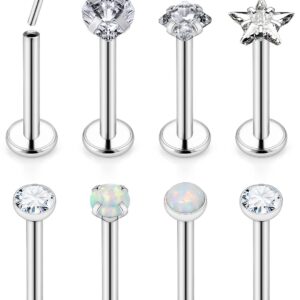 Ocptiy 18G Push in Nose Ring Stud for Women Surgical Stainless Steel Straight Threadless Nostril Lip Bone Pin Bar Cartilage Tragus Helix Earring Piercing Jewelry Men Diamond 3mm Silver