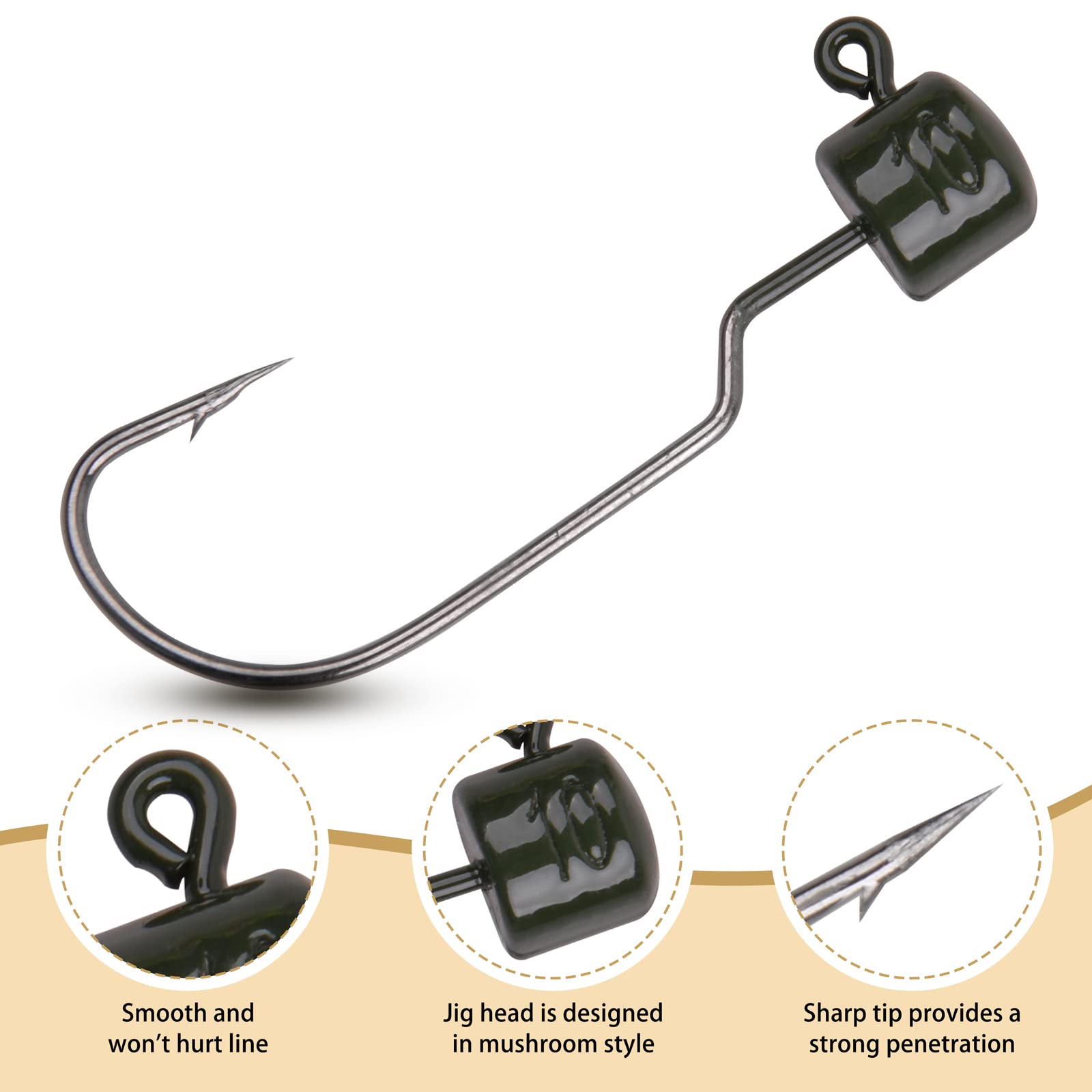 Ned Rig Jig Heads 3/8oz 15pcs Finesse Mushroom Head Offset Jig Hooks Wide Gap Weedless Ned Rig Hooks for Soft Lures Bass Fishing