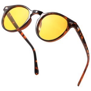 LVIOE Night Driving Glasses Ultralight Round Yellow Polarized Night Vision Glasses Ideal for Low Light Conditions LN576