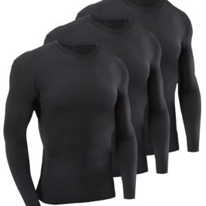 SILKWORLD Men's Thermal Long Sleeve Compression Shirts Athletic Cold Weather Base Layer,B1_3pack_Black#3,Large