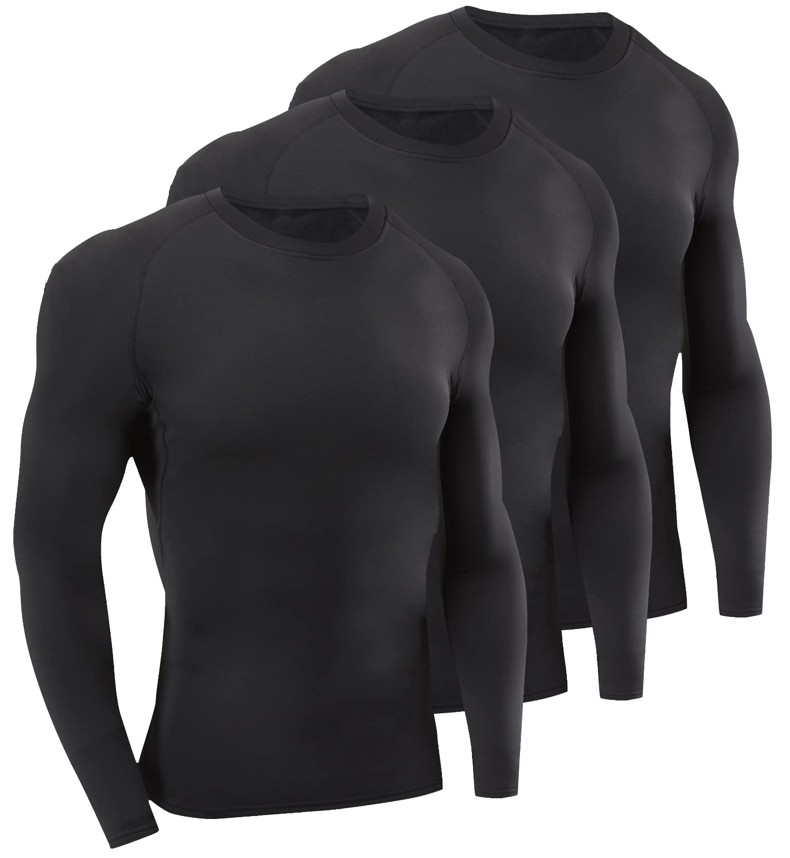 SILKWORLD Men's Thermal Long Sleeve Compression Shirts Athletic Cold Weather Base Layer,B1_3pack_Black#3,Large