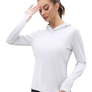 Women's UPF 50+ Sun Protection Hoodie Long Sleeve Lightweight Sun Shirt for Fishing White L