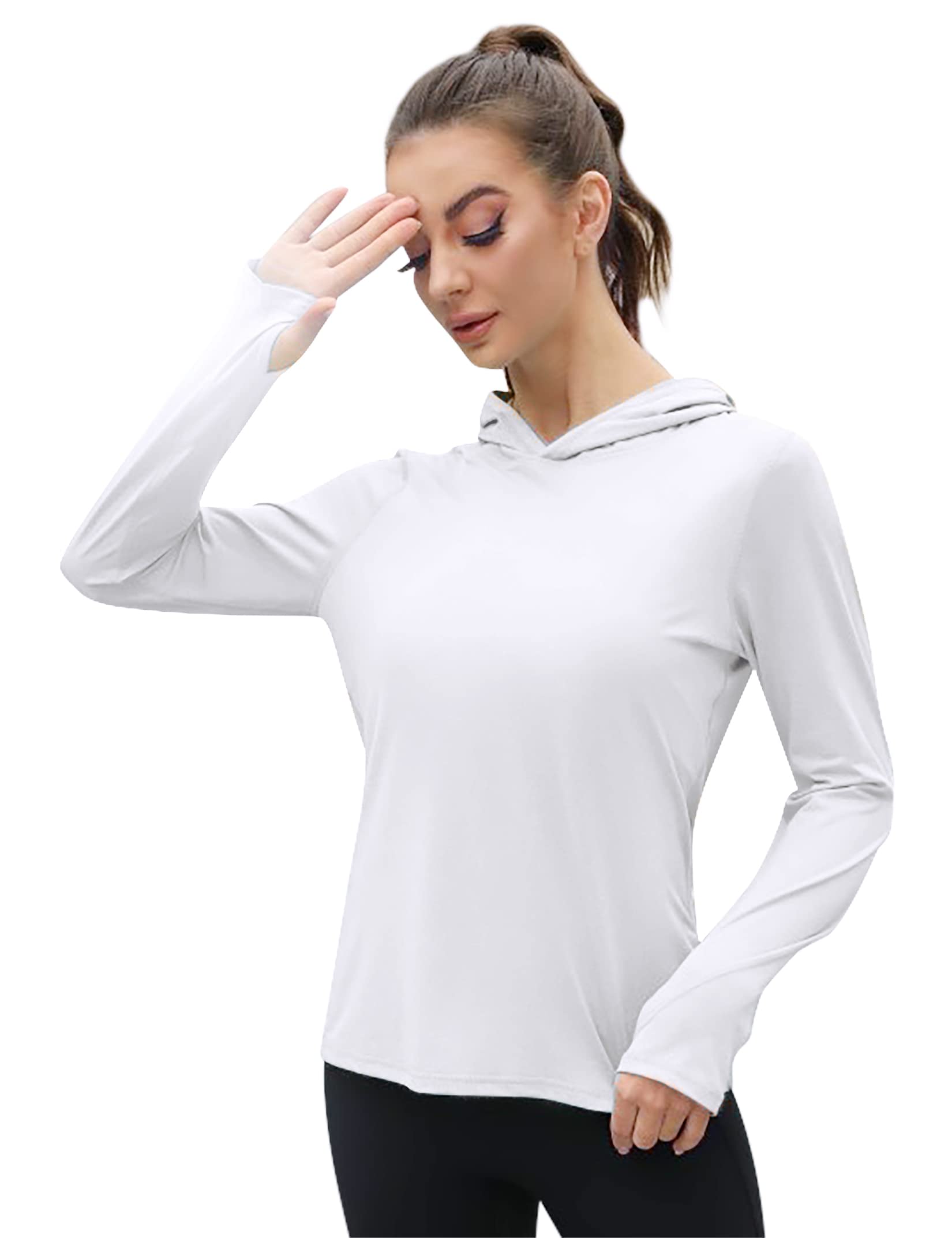 Women's UPF 50+ Sun Protection Hoodie Long Sleeve Lightweight Sun Shirt for Fishing White L