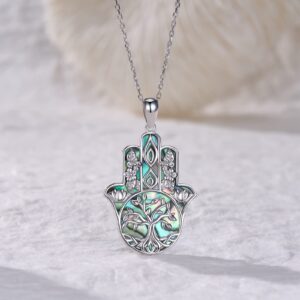 Hamsa Hand of Fatima Tree of Life Necklace for Women 925 Sterling Silver Hamsa Hand of Fatima Pendant Necklace Jewelry Gifts for Women Men Christmas Birthday Gifts,18''-20''