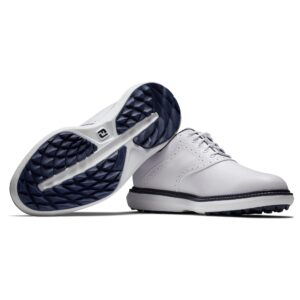 FootJoy Men's Traditions Spikeless Golf Shoe, White/White/Navy, 9