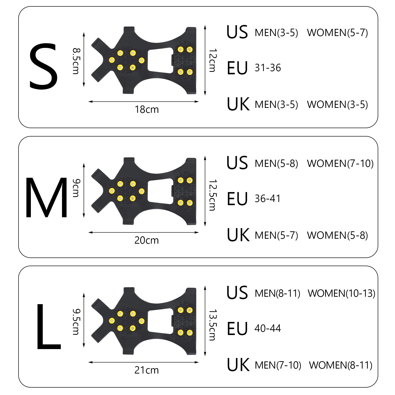 Abeillo Ice Cleats for Shoes and Boots, Silicone Ice Snow Grips Stainless Steel Shoe Spikes Grips, Shoe/Boot Traction Cleat Crampon for Walking on Snow, Ice Anti Slip Footwear