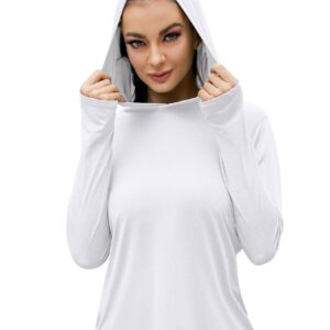 Women's UPF 50+ Sun Protection Hoodie Long Sleeve Lightweight Sun Shirt for Fishing White L