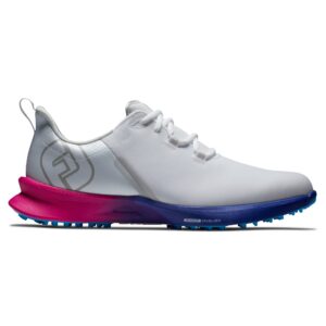 FootJoy Men's FJ Fuel Sport Golf Shoe, White/Blue/Pink, 12