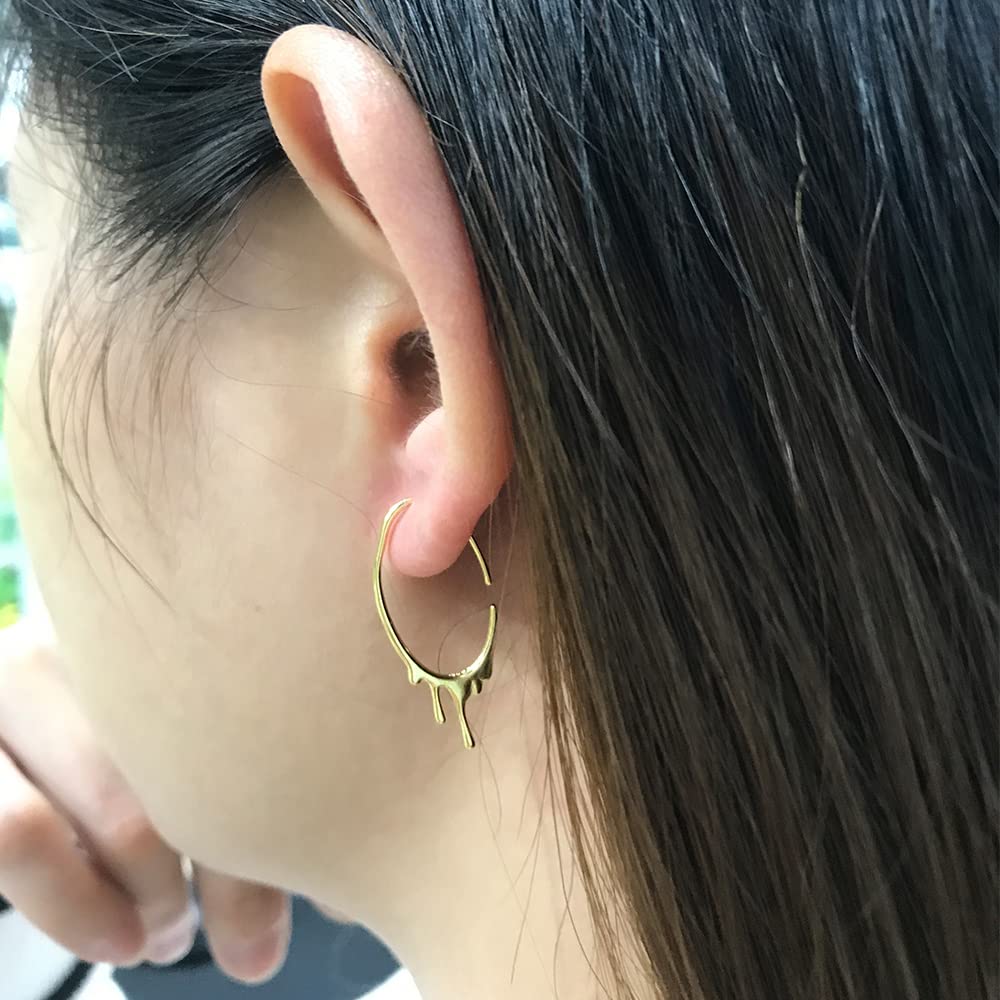 Gold Tapered Drop Dangle Open Small Hoop Earrings for Women Girls 925 Sterling Silver Hypoallergenic Waterdrop C Shaped Huggie Hoops Lightweight Minimalist Earring Halloween Jewelry Gifts