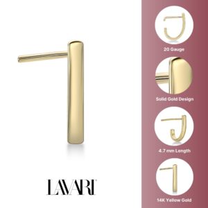 Lavari Jewelers 20 Gauge L Shaped Faux Hoop Nose Ring for Men or Women - 14k Yellow Gold Nose Stud Piercing - 20G Unisex Hypoallergenic Body Piercing Jewelry