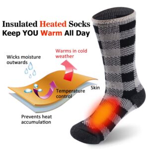 Sunew Winter Warm Thermal Socks, Mens Outdoor Cold Weather Comfy Skiing Working Thermal Socks 2 Pack Black White Plaid Large