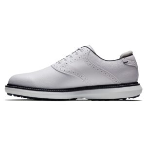 FootJoy Men's Traditions Spikeless Golf Shoe, White/White/Navy, 9