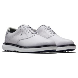 FootJoy Men's Traditions Spikeless Golf Shoe, White/White/Navy, 9