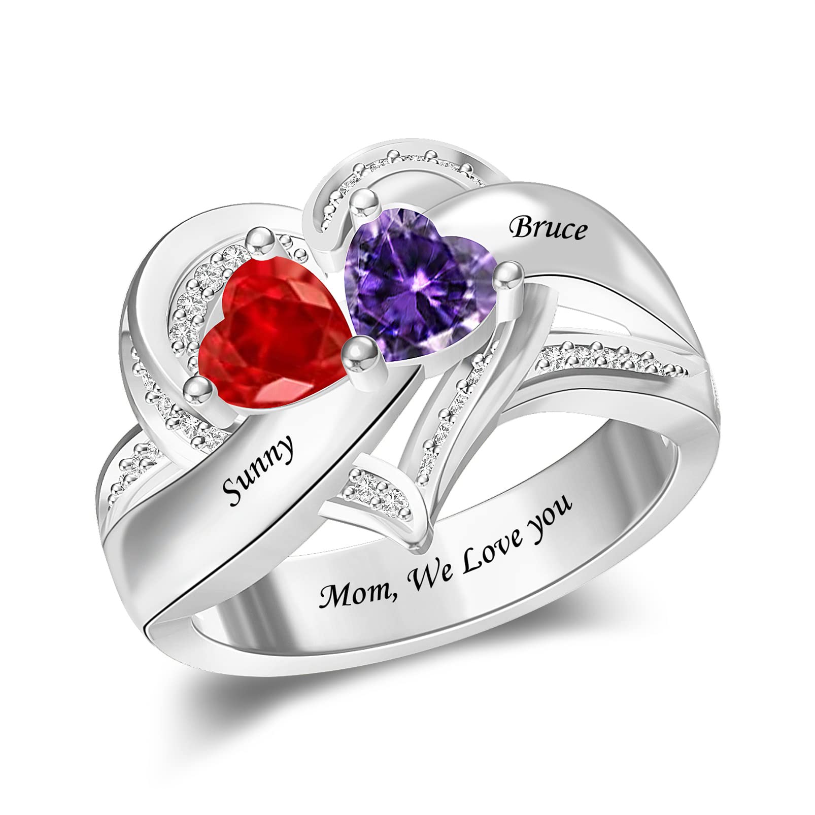 ORFANDE Custom Mothers Ring with 2 Birthstones Personalized Promise Ring for Her Customized Name Engraved Ring for Birthday Thanksgiving Day Anniversary