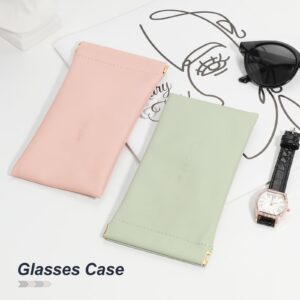 V-LAFUYLIFE Glasses Case Soft 2 Pack - Portable Leather Squeeze Top Eyeglass Case Anti-Scratch Soft Sunglasses Case for Women.(Pink/Green)