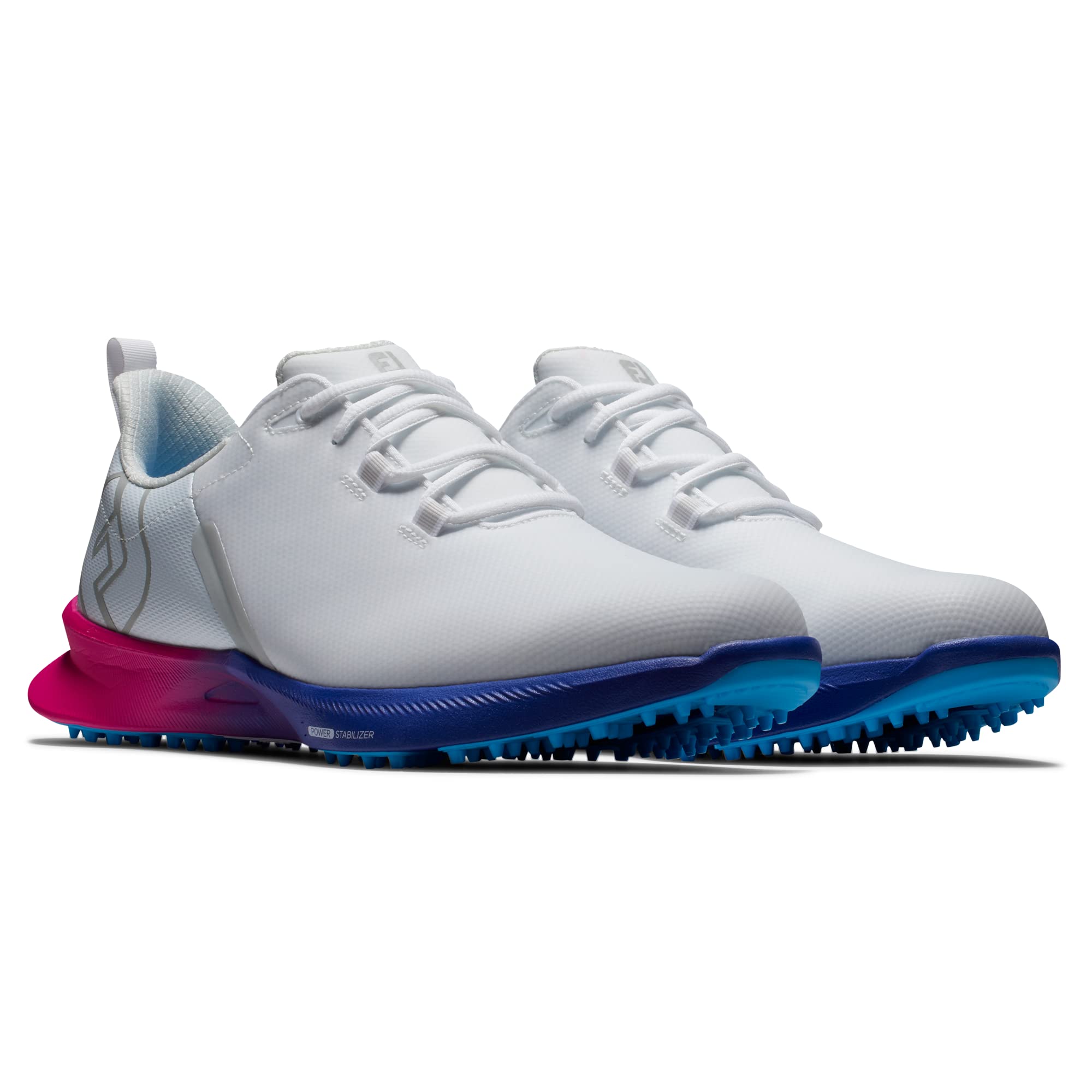 FootJoy Men's FJ Fuel Sport Golf Shoe, White/Blue/Pink, 12