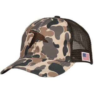 edtrek performance waterfowl hunting hat with american flag patch - camo duck hunting hat with duck embroidery (old school camo), one size