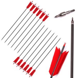 Elkrich Archery Carbon Arrows 31inch Target Flu-Flu Arrows Spine 500 Hunting Arrows with 4pcs Turkey Feathers for Small Game Hunting Shooting (12pcs, Red)