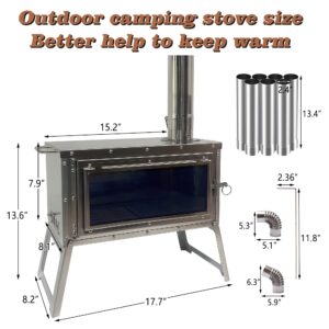 TITIMO Foldable large tent stoves with Chimney Pipe Wood Burning Stove for Camping,Hunting,Ice Fishing,Heating,Cooking(Stainless Steel)