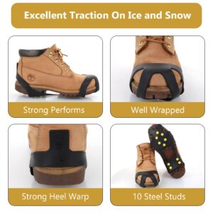 Abeillo Ice Cleats for Shoes and Boots, Silicone Ice Snow Grips Stainless Steel Shoe Spikes Grips, Shoe/Boot Traction Cleat Crampon for Walking on Snow, Ice Anti Slip Footwear