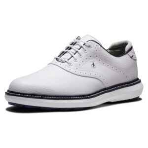 footjoy men's traditions spikeless golf shoe, white/white/navy, 9