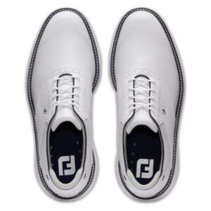 FootJoy Men's Traditions Spikeless Golf Shoe, White/White/Navy, 9