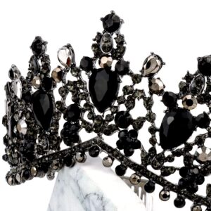 TOBATOBA Black Crown Black Tiaras for Women, Halloween Gothic Crown, Womens Black Halloween Costumes, Crystal Queen Crown Black Wedding Tiara, Party Prom Birthday Halloween Accessories