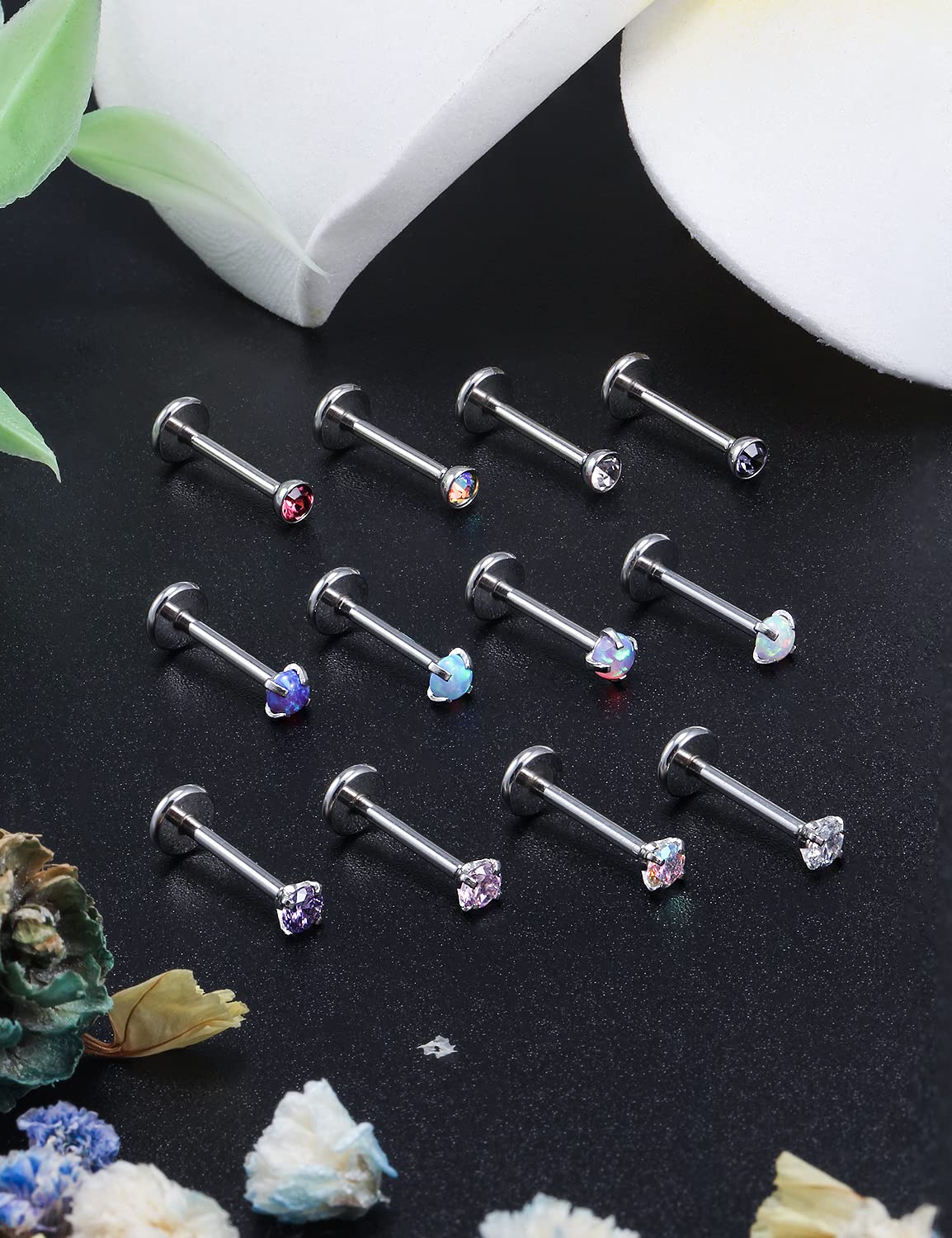 Ocptiy 18G Push in Nose Ring Stus for Women Surgical Stainless Steel Straight Threadless Nose Nostril Lip Ring Stud Bone Pin Bar Cartilage Tragus Helix Earring Piercing Jewelry Men Diamond 3mm Silver