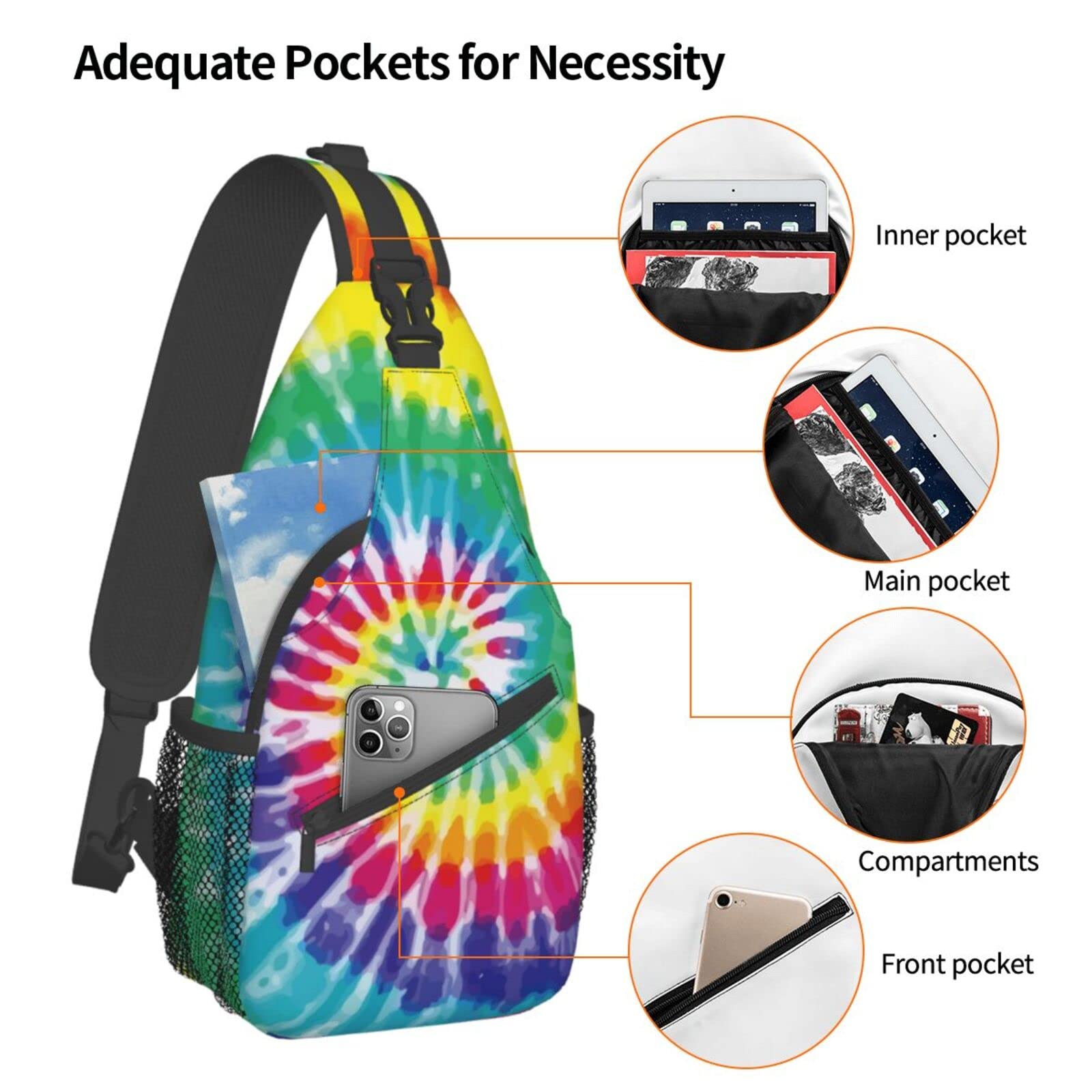 Lunepon Tie Dye Sling Backpack Crossbody Shoulder Bags For Women Men, Sling Bag Travel Hiking Chest Bag Daypack Unisex