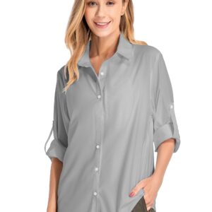 Women's UPF 50 Long Sleeve Sun Protection Shirts Quick Dry Outdoor Fishing Hiking Travel Shirt (5019 Grey, Small)